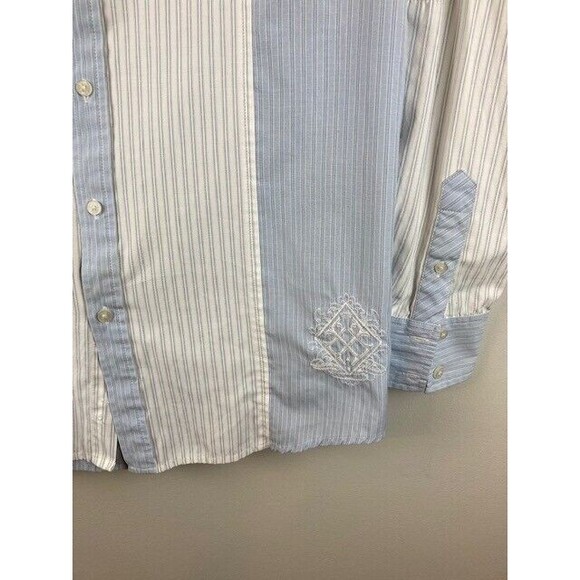 LL COOL J Mens Medium Blue White Embroidered Button Down Long Sleeve Shirt - Picture 2 of 5